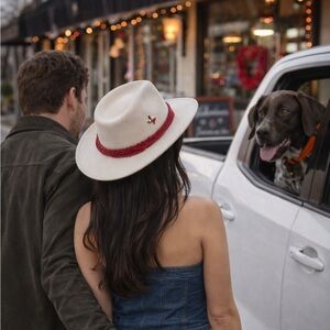 White Cowboy Hat with Red Band